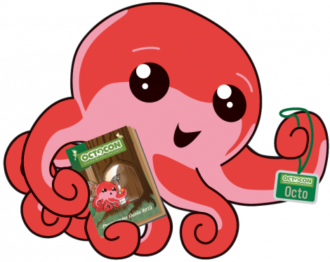 Octo with programme book and badge