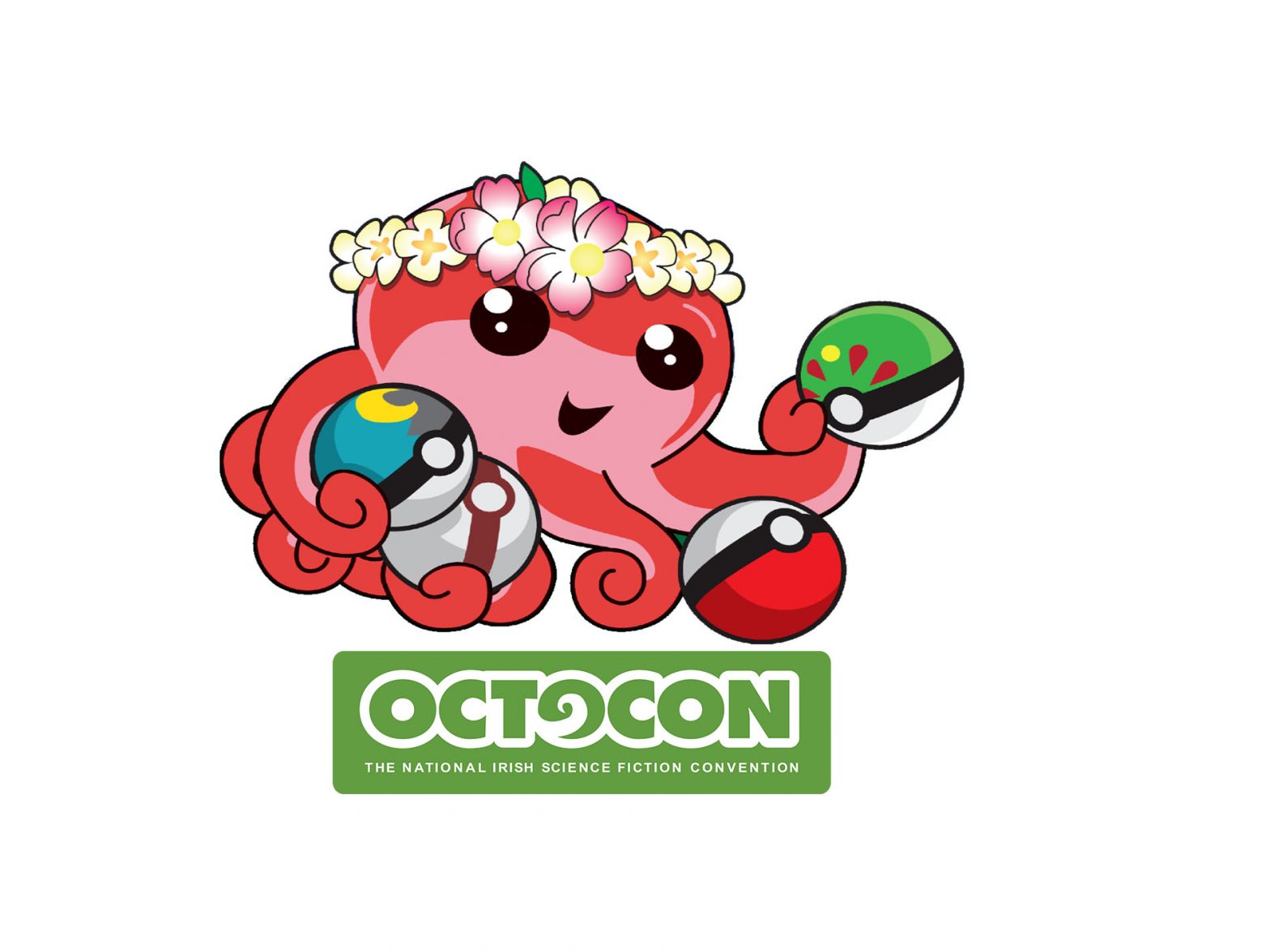 Octo wearing a wreath and juggling balls