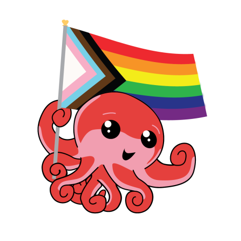 Octo waving pride flag