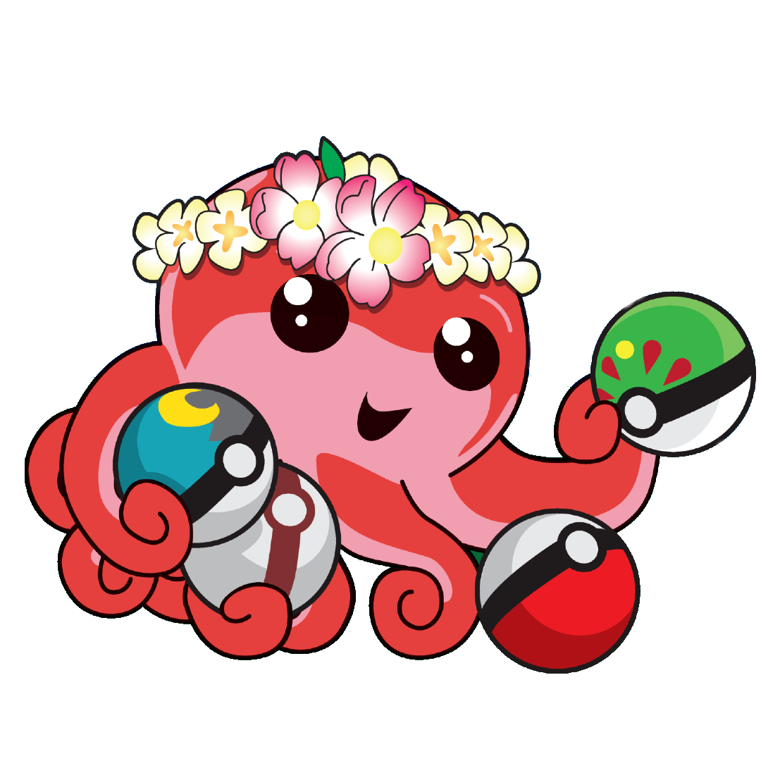 Octo representing Sakura, with wreath and juggling balls