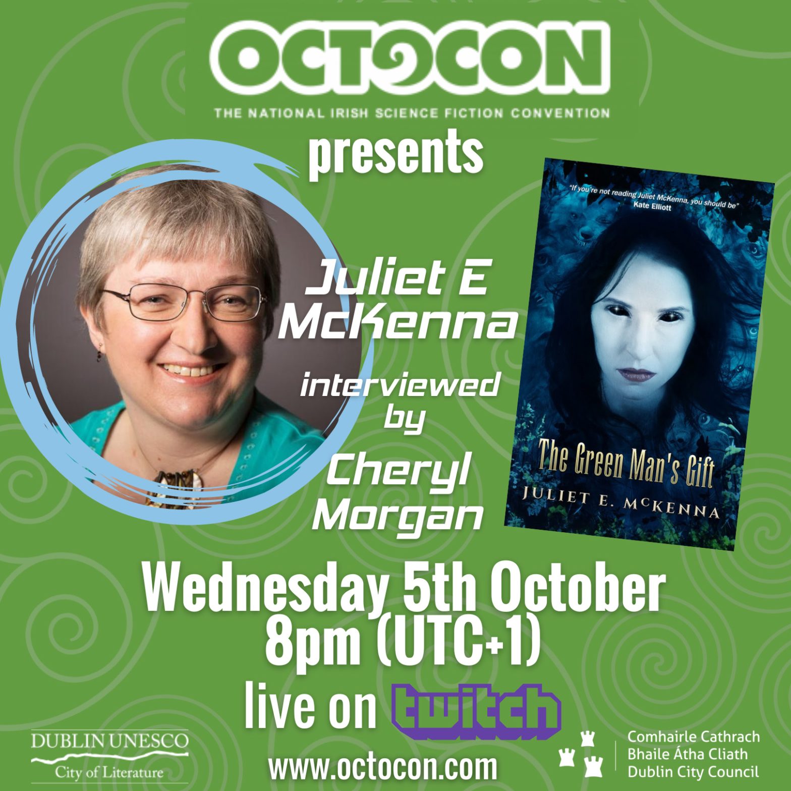Octocon Presents: Juliet E Mckenna interviewd by Cheryl Morgan, Wdnesday 5th October 8pm (UTC+!) live on Twitch